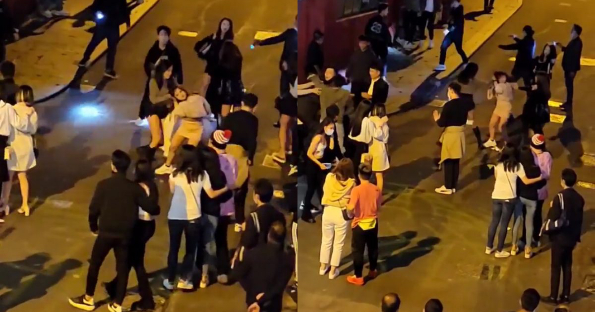 蘭桂坊港男女街頭大混戰 摸胸露底起飛腳撻落地 (1/3)