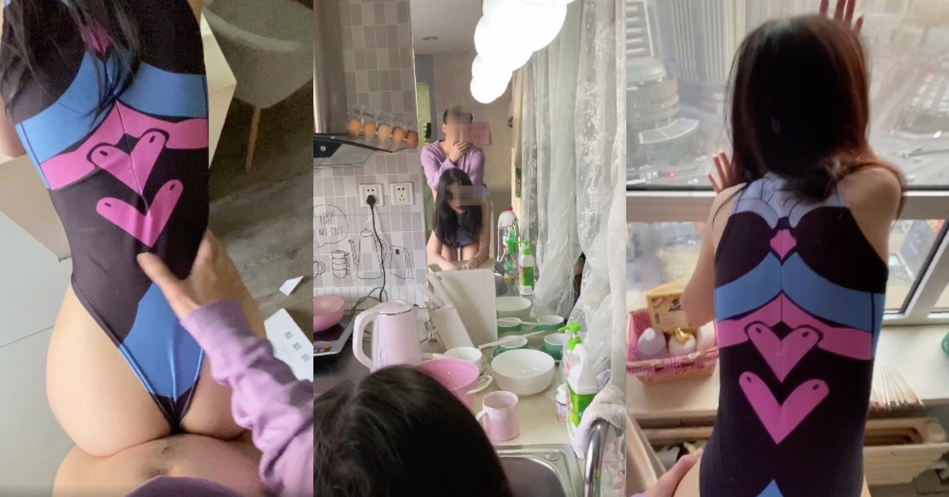 情侶廚房露台後入