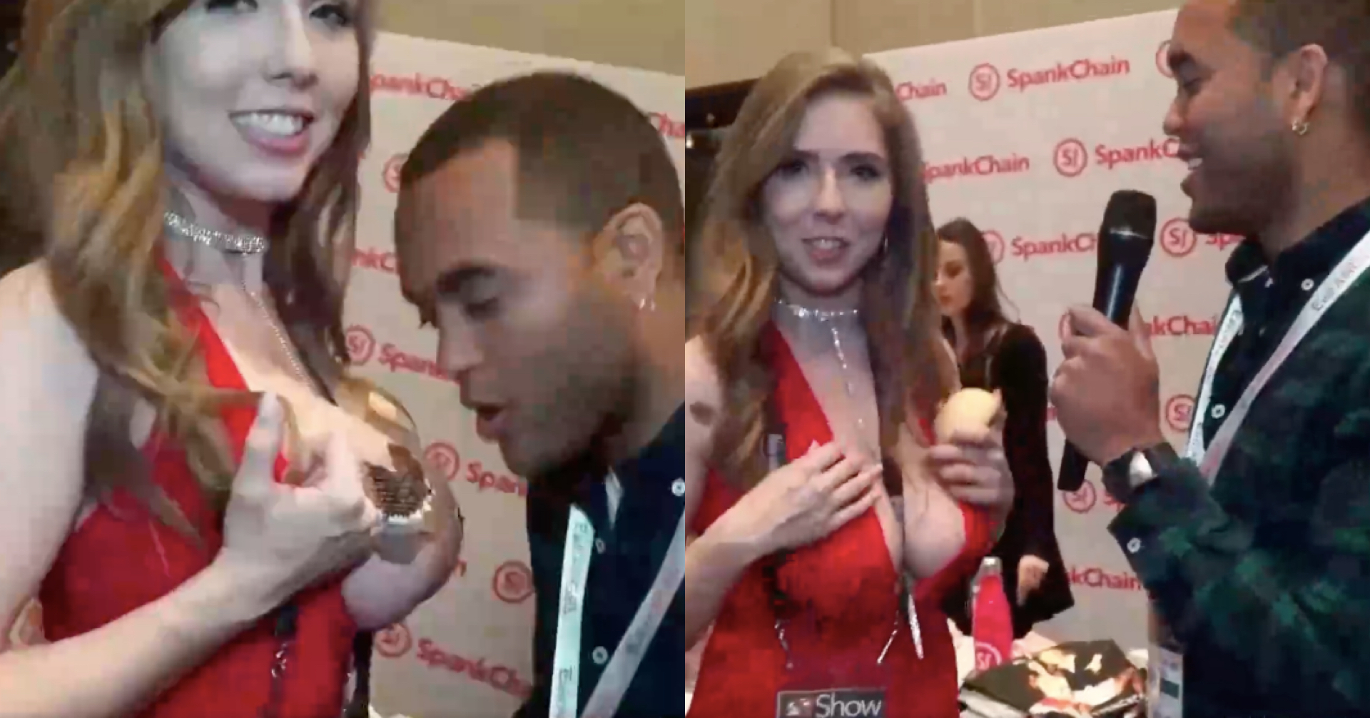 Show Girl 採訪扯低衫露奶 性騷擾男記者