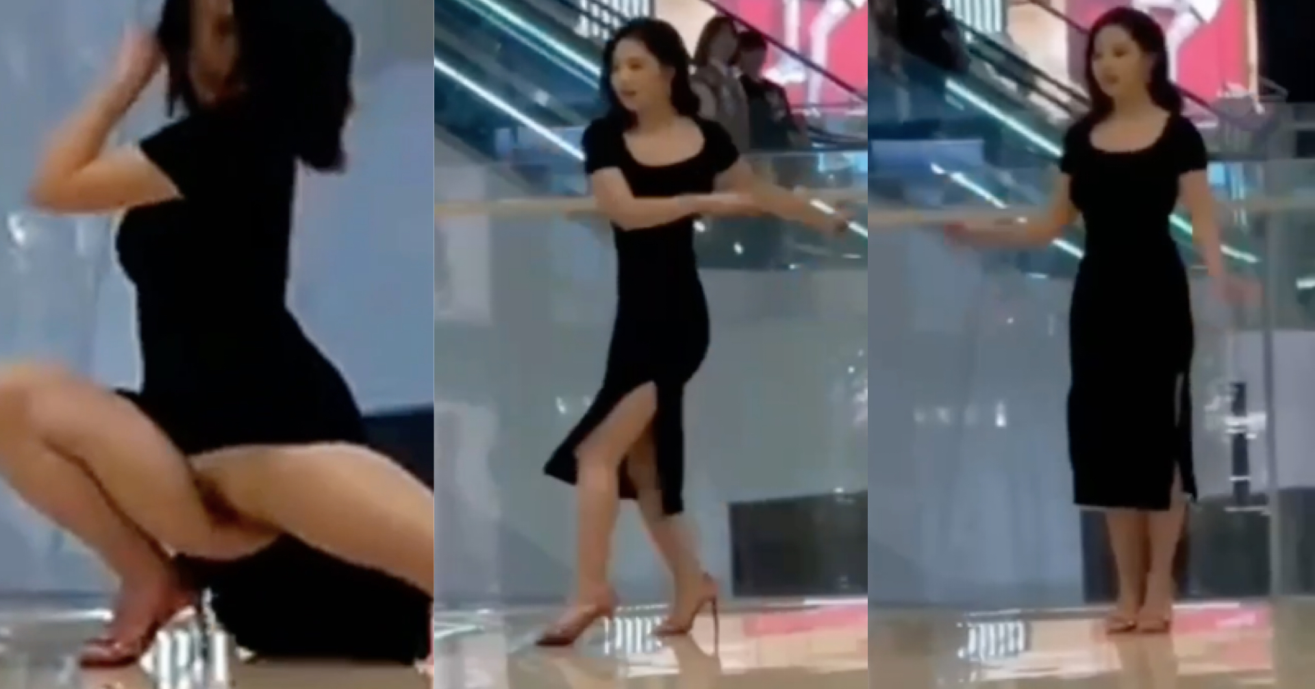 長裙女商場跳舞露無底褲下體